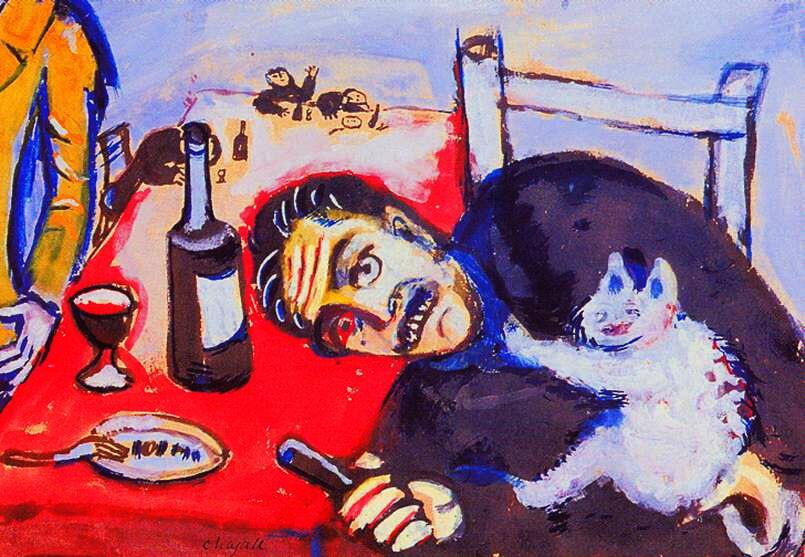 Homme à table contemporain Marc Chagall Peintures à l'huile
